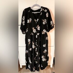 Sonoma Black Dress with White and Tan Floral Design